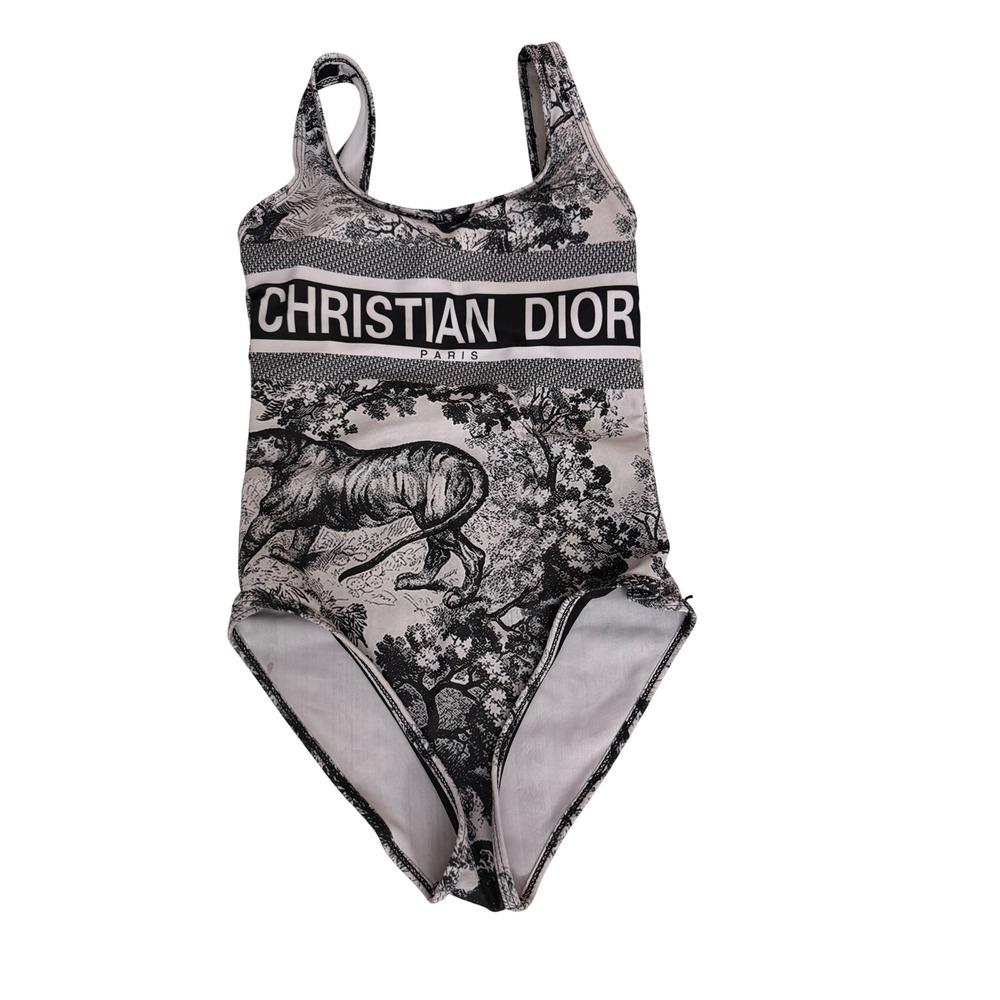 Christian Dior Women Swimsuit White Black Toile de Jouy Logo One Piece Size S